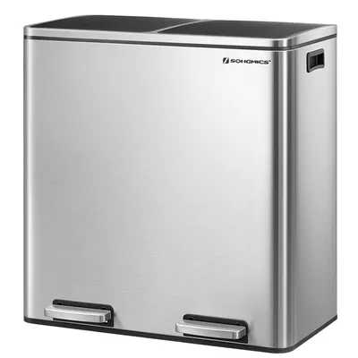 Obrázek produktu pro Dvojitý Odpadkový Koš, 2 X 30 L, Dvoukomorový Kuchyňský Odpadkový Koš S 15 Koši Na Odpadky, Kovový Pedálový Koš, Plastový Interiér