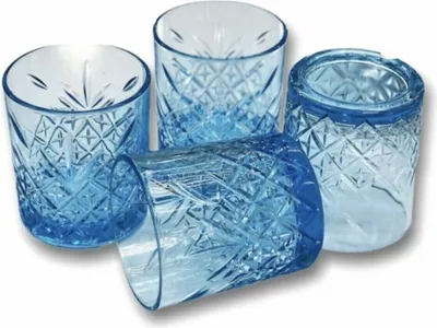 Produktbild von Pasabahce 52790 Whisky Glas Tumbler Timeless im Kristall-Design, Höhe 9,6 cm, 345 ml, 4 Stück, Retro-Design blau