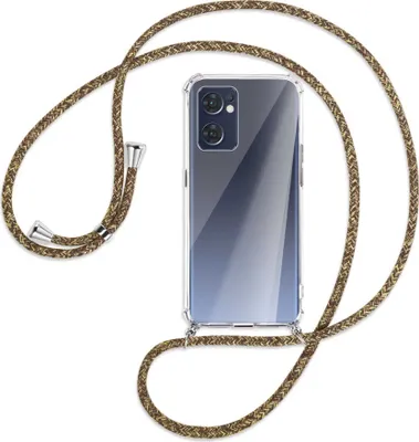 Produktbild von Handykette Backcover-Schutzhülle mit Band (Metall silberfarben) für Oppo Reno7 5G / Find X5 Lite - braun+beige
