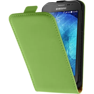 Produktbild von PhoneNatic Kunst-Lederhülle kompatibel mit Samsung Galaxy Xcover 3 - Flip-Case grün + 2 Schutzfolien