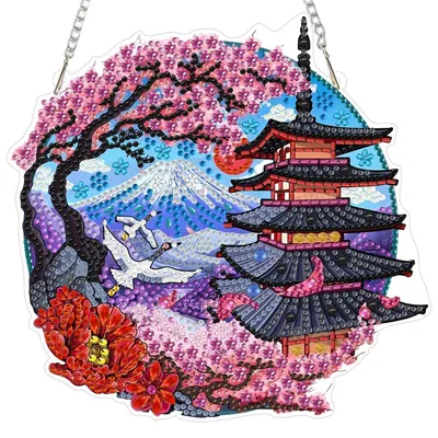 Immagine prodotto di Set di ciondoli "Diamond Painting" 5D, Monte Fuji, decorazioni per finestre, "Sun Catchers", fai da te, modello GSL034
