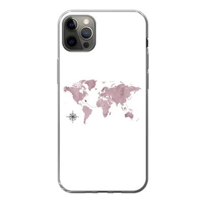 Produktbild von MuchoWow® Handyhülle Schutzhülle Hülle für iPhone 13 Pro Max Weltkarte - Rosa - Flugzeug Silikon Softcase Handy Hülle - Mobiltelefon