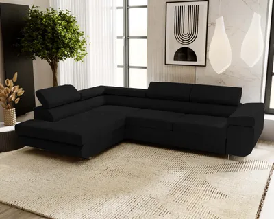 Produktbild von Ecksofa VENUS L, L-Form, Linke Seite, Eckcouch, Sofa, Bettsofa mit Schlaffunktion, Bettkasten, Wohnzimmersofa, Schwarz