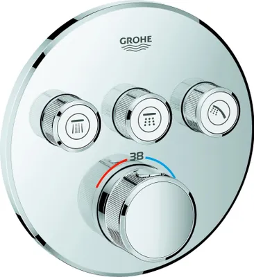Produktbild von GROHE Grohtherm SmartControl Thermostat Fertigmontageset mit 3 Absperrventilen, runde Ausführung