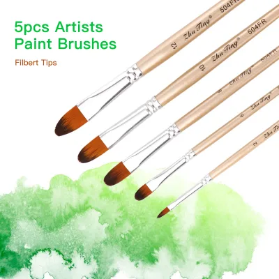 Obrázok produktu pre 5ks Filbert Tip Paint Brushes Set Nylon Hair Drevená rukoväť Umelci Paintbrushes pre deti Dospelí Začiatočníci pre akryl Olej Akvarel Gouache Nail Body Face Detailing Maľovanie Umenie Remeslá Dodávky