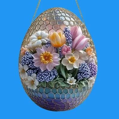 Produktbild von GKA XL Sonnenfänger Osterei mit Narzissen und Tulpen 20 cm Buntglas Lichtfänger Fensterbild Fenster Fensterschmuck Fensterdeko Ostern