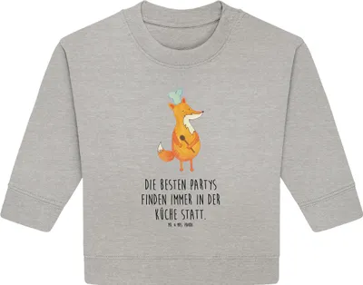 Produktbild von Mr. & Mrs. Panda Organic Baby Pullover Fuchs Koch 6. - 12. Monat - Heather Grey - Geschenk, Bullover, Bäcker, Chefkoch, Hungrig, Geburtstag, Köche