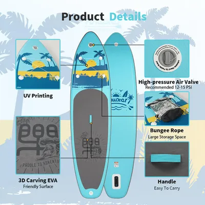 Image de Planche de paddle gonflable, légère et polyvalente, idéale pour les sports nautiques, de couleur bleu ciel