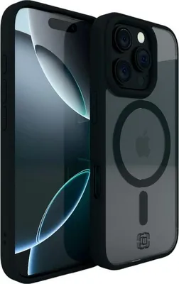 A black and clear iPhone case with MagSafe technology is shown.