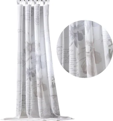 Produktbild von heimtexland ® Schlaufenschal Vorhang Leinen Natur Transparent Deko Gardine HxB 255x140 cm Blumen Lettering Pastell Typ756 Taupe