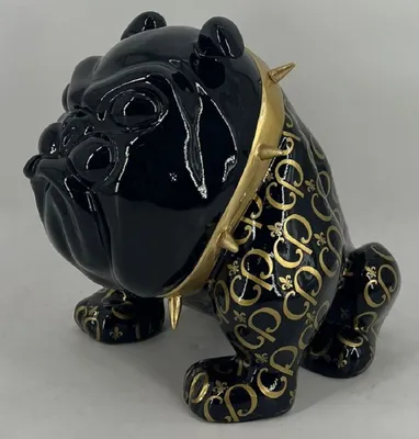 Produktbild von Casa Padrino Luxus Deko Figur Hund Bulldogge Schwarz / Gold 20 cm - Deko Skulptur