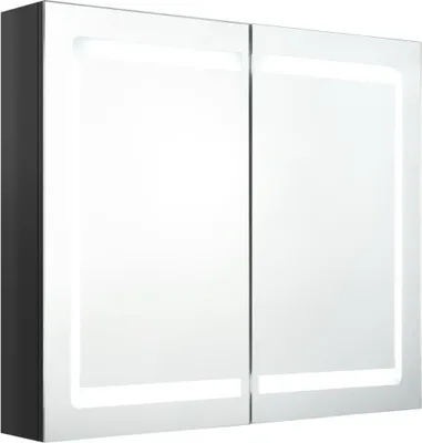 Image de vidaXL Armoire à miroir LED pour salle de bain noir brillant 80x12x68 cm