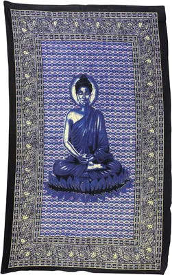 Produktbild von Tagesdecke - Wandtuch - Buddha - blau - 135x210cm