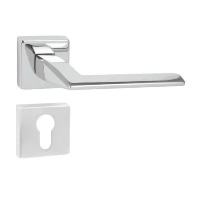 Produktbild von DOMINO Türgriff Drückergarnitur PZ - Profilzylinder Set | quadratische Rosette| Türklinke für Zimmertür, Bürotür, Kellertür & Innentür| Türbeschläge aus Znal|  Chrom  |ELIZA-QR M6