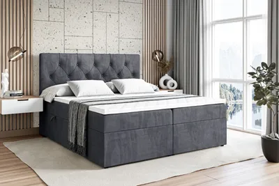 Produktbild von ALTDECOR Boxspringbett mit H4 Matratze und Topper - 180 x 200 cm - MIRAGE - Dunkelgrau Samt - Polsterbett mit Bettkasten und Lattenrost, Bett mit Stauraum