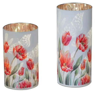 Produktbild von 2er Set LED Tischlampe FRÜHLINGSZEIT Tulpen Zylinder 15 + 20cm Formano F25