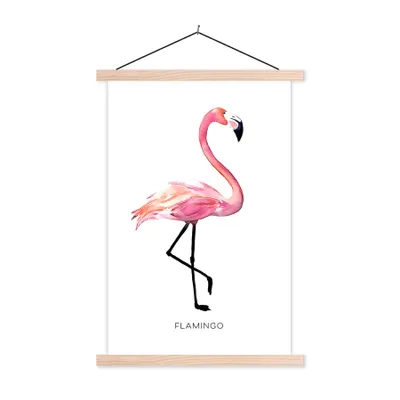 Produktbild von MuchoWow® Textilposter Zeichnung - Flamingo - Rosa 40x60 cm mit holzfarbenen Rahmen - Poster