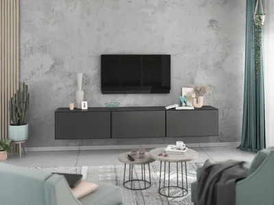 Produktbild von Lowboard VARIANTO 4, Schrank Set, anthrazit matt / anthrazit matt griffloses TV-Board, 3 tlg., 228 cm hängend