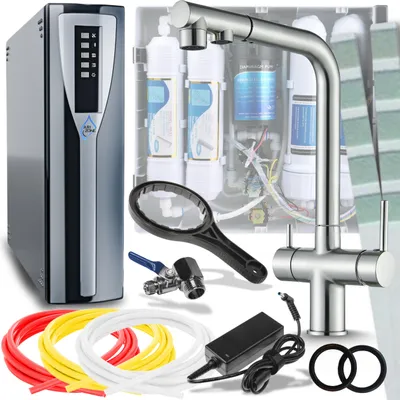 Immagine prodotto di Rubinetto da cucina Ari Venom 2 a 3 vie, con doccetta estraibile e collegamento filtro acqua, inox, canna girevole 360