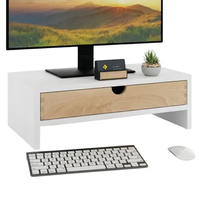 Produktbild von Monitorständer Monitorerhöhung mit Schublade ComfortCove ergonomisch Weiß stabil Schreibtisch Organizer langlebig modern