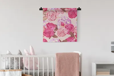 Produktbild von MuchoWow® Wandteppich Wandbehang Blumen - Rosen - Rosa 60x60 cm Tapisserie Dekoration Wandtuch - Dekorationen - Wand Decke