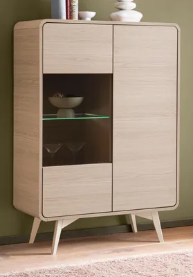 Produktbild von Vitrine "Elverum" in Eiche natur Highboard skandinavisch 90 x 130 cm, mit Push-to-Open