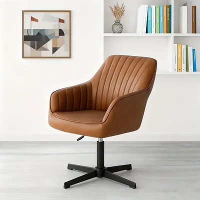 Obrázek produktu pro Kancelářská židle – Ergonomická židle s bederní opěrkou – Nastavitelná výška a otočná – Hnědá