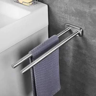 Immagine prodotto di Portasciugamani in acciaio inossidabile spazzolato, a due bracci, da montare a parete, lunghezza 40 cm, colore argento