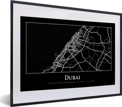 Produktbild von MuchoWow® Gerahmtes Poster Dubai Stadtplan - Karte 40x30 cm - Poster mit Schwarzem Bilderrahmen Wandposter Rahmen Foto Bilder - Bilderrahmen - Poster im Rahmen