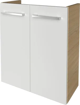 Produktbild von Fackelmann B.STYLE Waschbeckenunterschrank schmal Unterschrank für Waschtisch im Gäste-WC (52 cm x 60 cm x 24 cm) 2 Türen SBC Badezimmerschrank hängend in Braun hell/Weiß