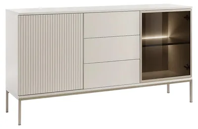 Produktbild von 2-türige Kommode mit 3 Schubladen und LED-Beleuchtung aus MDF und Rauchglas - Beige und Schwarz - OVILA