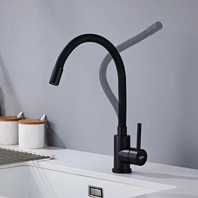 Obrázek produktu pro Černá kuchyňská baterie, otočná o 360°, nerezová ocel, úsporná