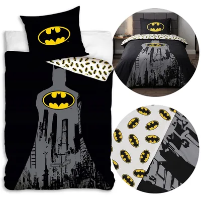 Produktbild von BATMAN Bettwäsche für Kinder, 140x200 cm + 50x70 cm, 100% Baumwolle, doppelseitig, schwarz, mit Reißverschluss,