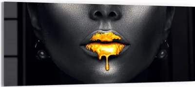Produktbild von DEQORI Glasbild Echtglas 125x50 cm 'Goldbedeckte Lippen' Wandbild Bild modern Deko