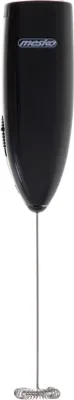 A black electric milk frother on a white background.