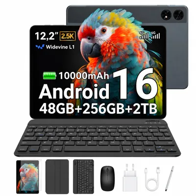 Immagine prodotto di Tablet Android T60, display da 12,2" con risoluzione 2,5K, 48 GB di RAM + 256 GB di ROM + espandibile fino a 2 TB tramite scheda TF, processore Octa-Core, batteria da 10.000 mAh e tecnologia AI Gemini