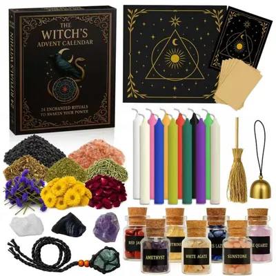 Productafbeelding van Adventskalender 2026: 24 dagen met accessoires voor heksen, spirituele kristallen, kaarsen, amethist, altaar, startpakket voor Wicca