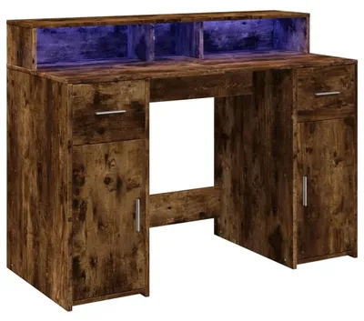 Image de Bureau avec espace de rangement et éclairage LED - bois - bureau d'ordinateur moderne