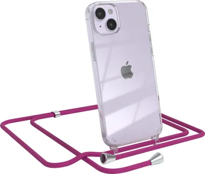 Produktbild von EAZY CASE Handykette kompatibel mit Apple iPhone 14 Plus, Handyhülle mit Umhängeband, Handykordel, Schutzhülle Clear, Band in Rosa