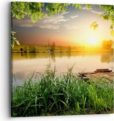 Produktbild von Bild auf Leinwand - Leinwandbild - Brücke See - 40x40cm - Wand Bild - Wanddeko - Wandbilder - Leinwanddruck - Bilder - Kunstdruck - Wanddekoration - Leinwand bilder - Wandkunst - AC40x40-3914