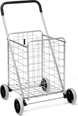 Zdjęcie produktu dla Składany wózek sklepowy z kółkami, srebrny, udźwig 45 kg