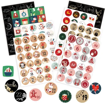 Productafbeelding van Adventskalender cijfers stickers 8 x 24 zelfklevende nummers voor kerstdecoratie