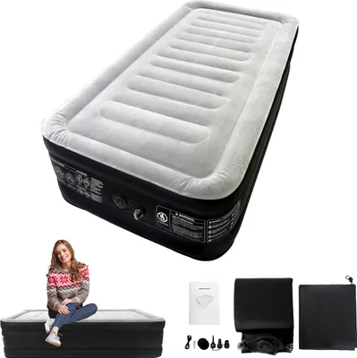 Obrázek produktu pro UISEBRT Samonafukovací nafukovací matrace pro 1 osobu, 200 x 98 x 46 cm, nafukovací postel s integrovanou elektrickou pumpou a taškou, pro kempování