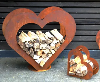 Produktbild von Herz aus Metall - Holz-Regal - Edel-Rost - Garten Terrasse - Deko - L