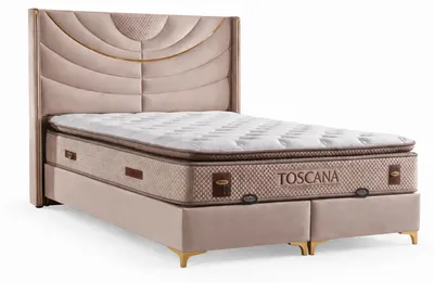 Productafbeelding van Bed met matras, moderne stijl, beige kleur, met opbergruimte, stoffen bekleding