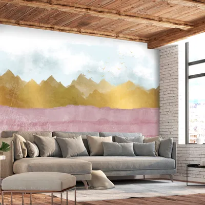 Produktbild von Vlies Fototapete Abstrakt 400x280 cm Tapeten Wandtapete XXL Berge Vögel wie gemalt c-A-10003-a-c