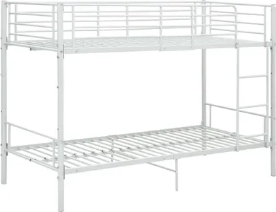 A white metal bunk bed shown against a white background.