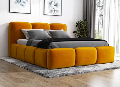 Produktbild von Polsterbett STAR 160 x 200 mit Matratze und Bettkasten. Farbe: Gelb