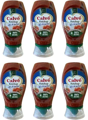 Produktbild von 6x Calvé Ketchup -45% di Zuccheri Würzsaucen weniger Zucker Squeeze 250ml Glutenfreie Soße