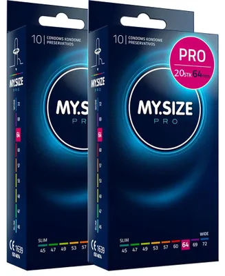 Produktbild von 20 Stück MY.SIZE PRO 64mm ELITE Kondome, XXXL Passform, hochgradig reines Vytex Latex für wenig Geruch, super leicht zu öffnen und abzurollen